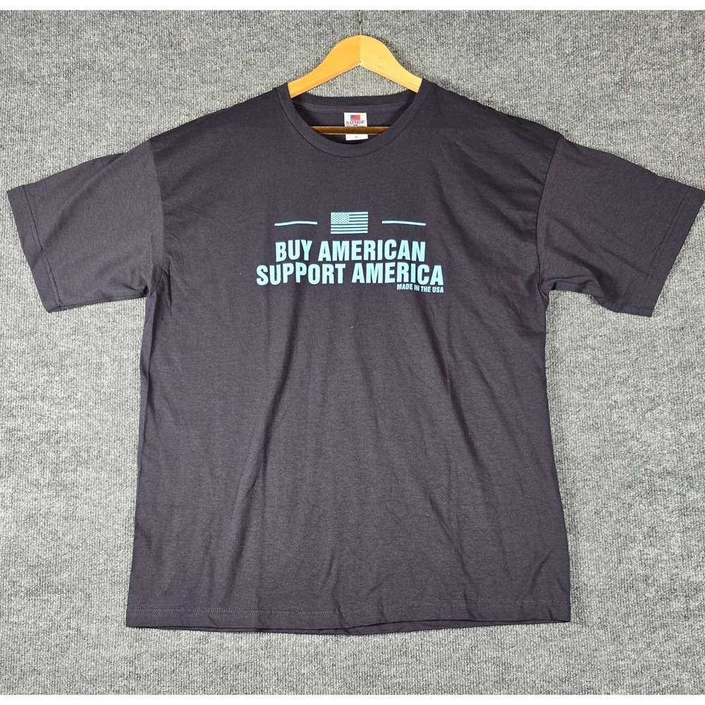 BAYSIDE Buy American Support America Graphic T Shirt Mens‎ XL Made in USA Navy